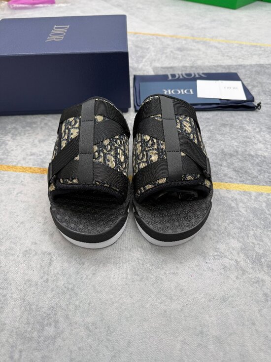 Dior Black Oblique Canvas Slide Sandals